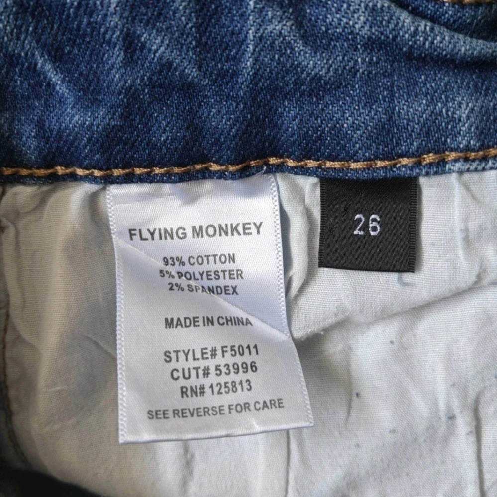 Flying Monkey Sz 26 Straight Leg Blue Jeans Raw Frayed Hem Mid Rise Ankle Flare - Picture 7 of 7